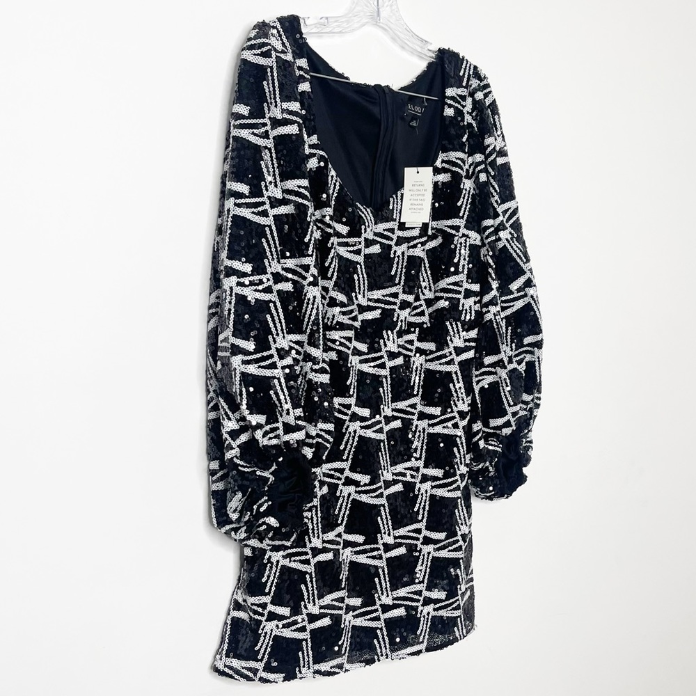 Eloquii Black White Puff Sleeve Sequin Dress Size 16